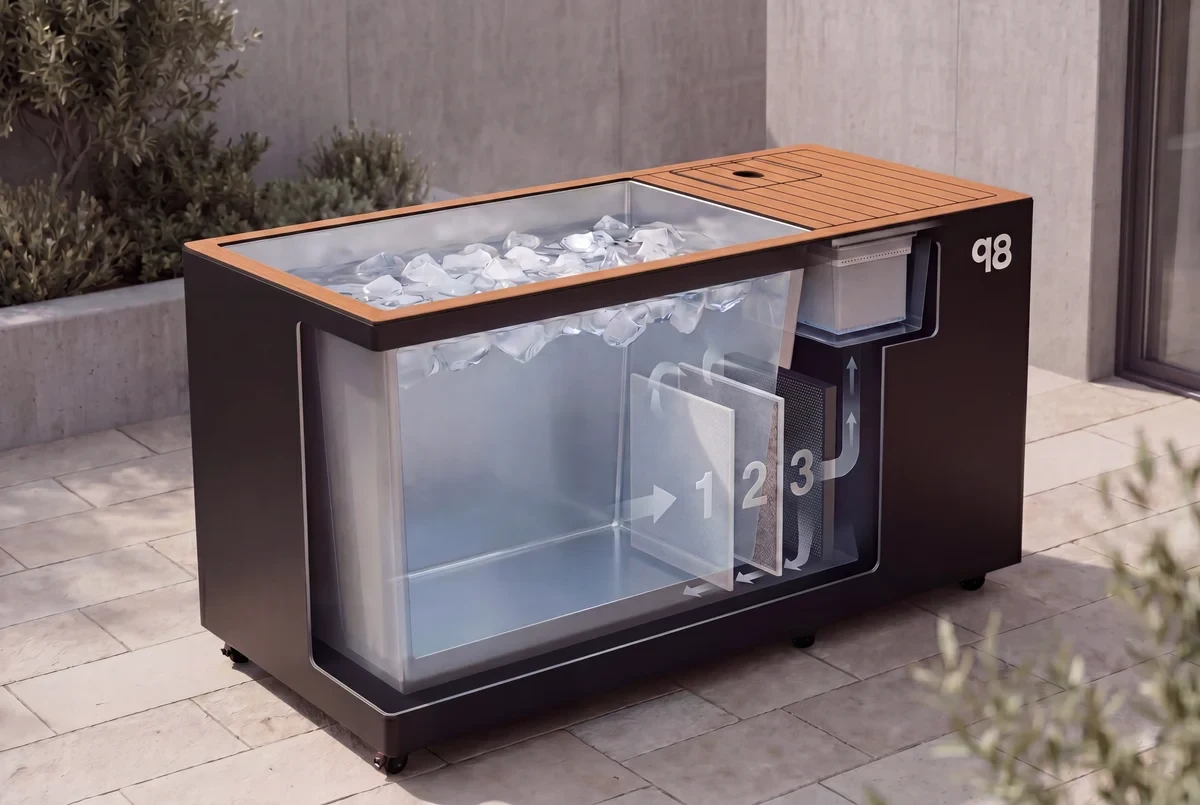 Cutaway-Ansicht des integrierten Filtersystems im qoob8 Genesis